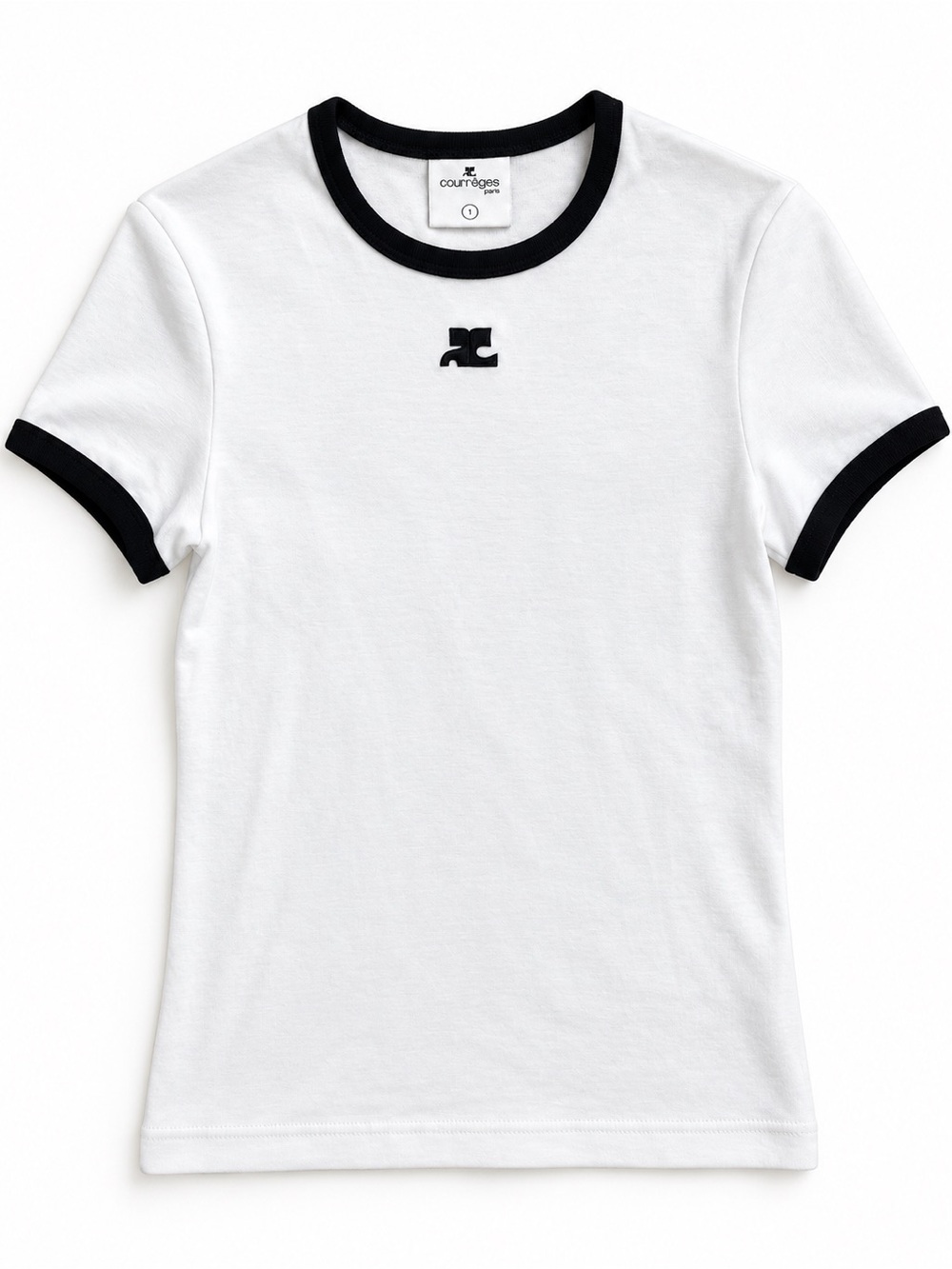Courrèges White Tee with Black Trim - Short Sleeve Ringer